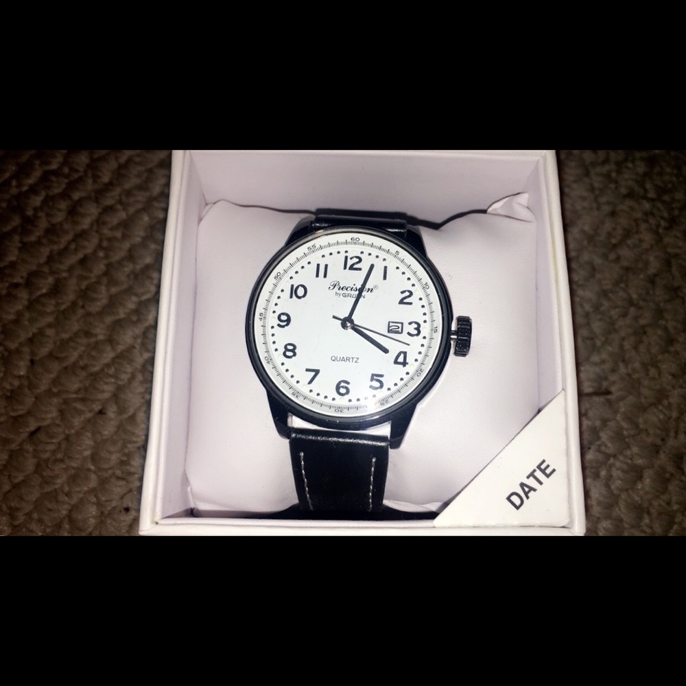 Black leather band watch